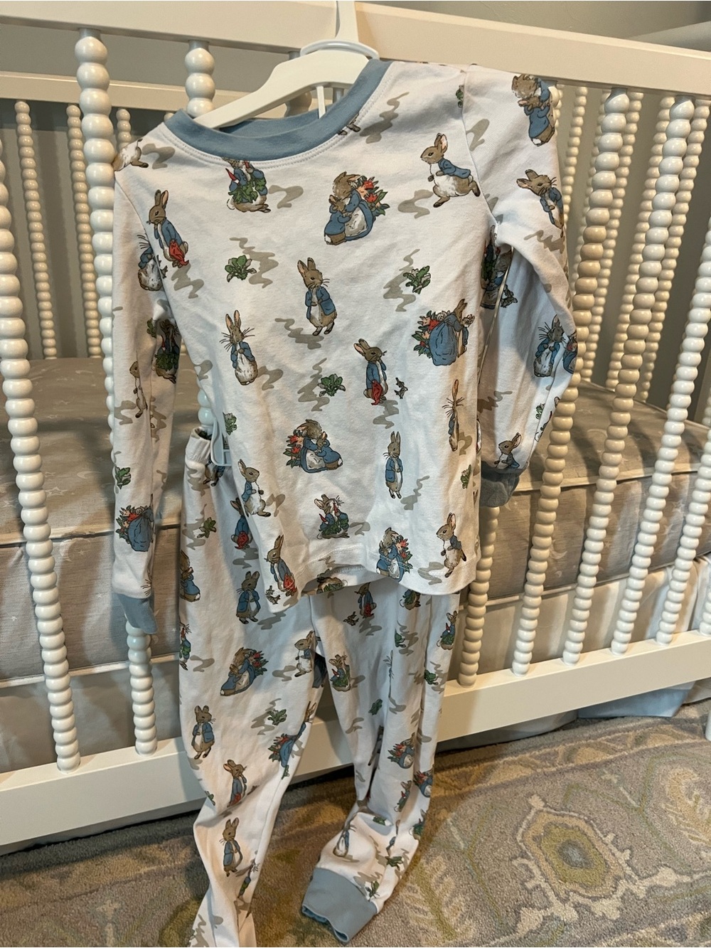 Pottery Barn Kids Blue and White Bunny Print Pajama Set